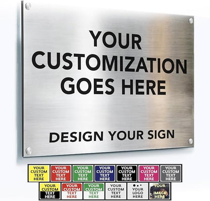 Custom Metal Signs, Personalized Aluminum, Safety Signs - Waterproof Outdoor Business - White Aluminum (Silver Brushed, 18x12 In)