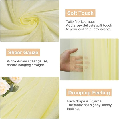 Wokceer Beige Wedding Arch Draping Fabric Backdrop 4 Panels 28.7" X 20FT Sheer Drapes Fabric for Wedding Arbor Ceremony Party