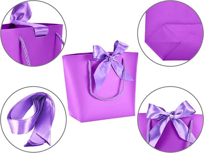 HUAPRINT Gift Bags with Handles,7.48×3.54×7.9 inches,Party Favor Bags with Bow Ribbon,12Pcs Purple Paper Bags for Birthday Wedding Bridesmaid Present Celebration Holiday