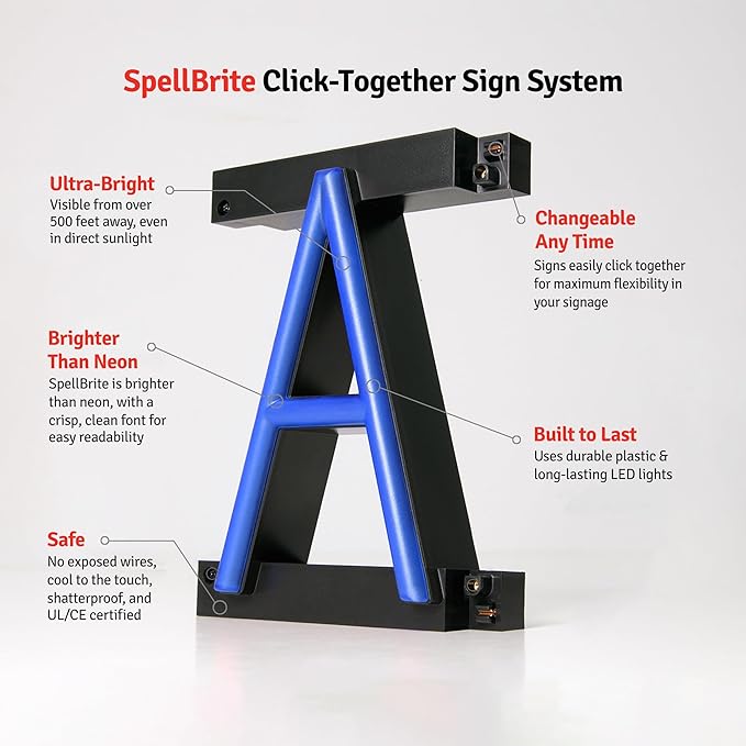 SpellBrite BEER Sign | Beer-Related Sign with Neon Look, Blue LED Light Source | 15.7" x 6.3"