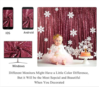 ShinyBeauty Sparkle Backdrop Curtain Burgundy 2 Panels Set Sequin Photo Backdrop Wine 2FTx8FT Sequin Backdrop Curtain Pack of 2-1220S