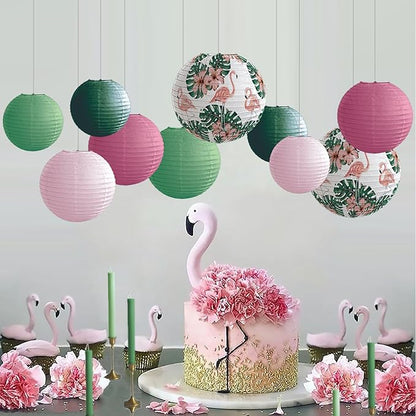 Jungle Tropical Flamingo Theme Bohemian Paper Lantern set10pcs for Birthdays Classrooms Baby Shower Party Decorations Hawaiian Luau Summer Beach Bachelorette Decor