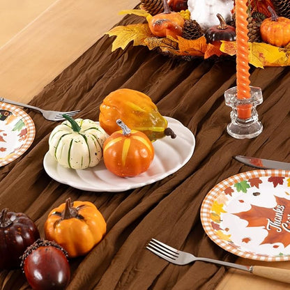 Brown Cheesecloth Table Runner Tan 4 Pack Fall Table Runners Boho Gauze 120 Inches Marron Cheese Cloth Fall Table Decorations for Thanksgiving Wedding Bridal Baby Shower Tea Party Decor