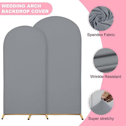 Wedding Arch Covers Arch Backdrop Cover Arch Stand Covers 7.2FT 6.6FT 6FT Set of 3 Arch Cover Spandex Fabric Stretchy Backdrop for Wedding Birthday Party Decoration Baby Shower (Smoky Grey)