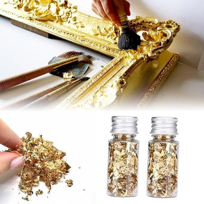 Lwuey Decorating Flakes, Gold Leaf Cake Decoration Flake Goldlen Toppers Gilding Foil Decor Imitation Metallic Decorative Drink Cooking Chocolates Cakes Drinks Dessert Cupcake Makeup 2PCS