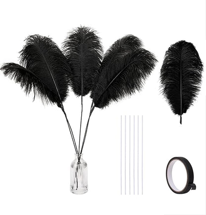 Holmgren Black Ostrich Feathers Bulk - 20pcs Making Kit 22 Inch Natural Ostrich Feathers for Vase, Floral Arrangement, Wedding Party Centerpieces and Halloween Home Decor (Black)