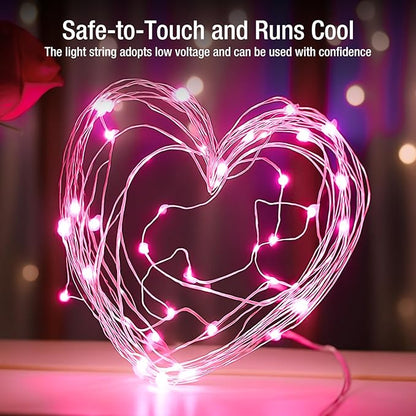 6 Pack Fairy Lights Battery Operated - 7ft 20 Led Twinkle Lights 3 Modes, Bulk Mini String Lights Waterproof for Mason Jars Vases DIY Party Wedding Decoration Christmas - Pink