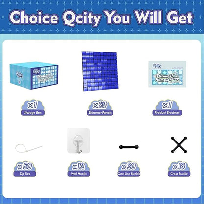 Qcity Blue Shimmer Wall Backdrop 24PCS, Black Back Not See-Through Design, Square Sequin Glitter Backdrop Panel, Perfect for Outdoor Events, Birthdays, Wedding and Party Decoration