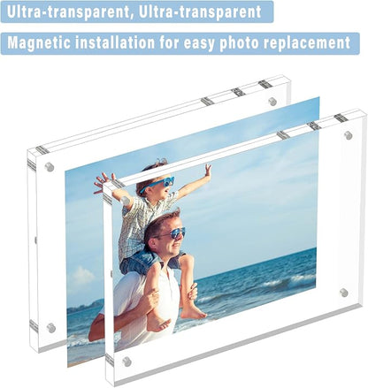 HELPLEX 5 Pack 8x10 Acrylic Picture Frames, 20mm Thicker Frameless Clear Frame, Double Sided Magnetic Frame, Free Standing Desktop Display Stand, UV Protection, Modern Style, 8x10 Size