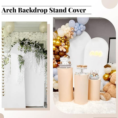 Wedding Arch Cover 6FT 7.2FT Arch Backdrop Cover Fitted Spandex Covers Set of 2 Round Top Chiara Arches Backdrop Stand Covers for Party Birthday Decoration（White