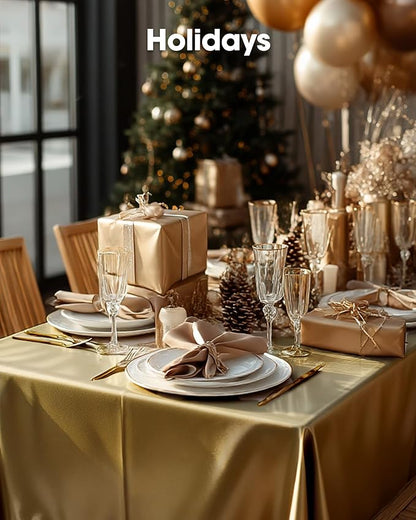Pureegg Plastic Table Cloth Disposable 10 Pack, 54 x 108 Inch Table Cloths, Graduation Decorations, Thanksgiving, Christmas Tablecloths, Rectangle, Plastic Cover, Leakproof & Sturdy, Gold