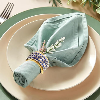 Rhinestone Napkin Ring Gold Napkin Rings Stainless Steel Blue Crystal Napkin Holder Set of 12 for Dinner, Wedding, Party, Holiday, Banquet,Everyday Table Setting Home Decor