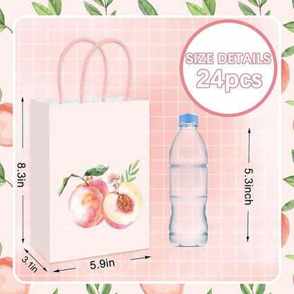 JarThenaAMCS 24Pcs Peach Paper Gift Bag Pink Treat Bags with Handles Candy Goodie Bags for Spring Summer Wedding Birthday Bridal Baby Shower Party Favors Supplies