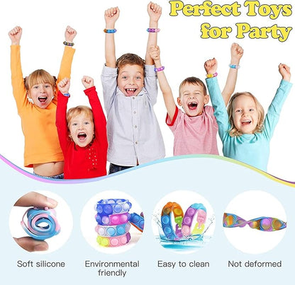 200Pcs Pop Bracelet, Party Favors for Kid, Pop Wrist Strap Fidget Toys Pack,Fidget Toys for Girils Boys, as Gifts for Easter Chrismas,Classroom Prizes for Students