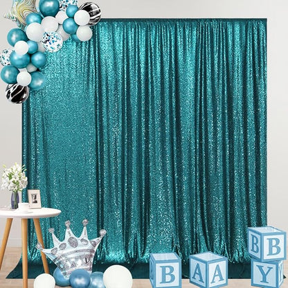 SquarePie Sequin Backdrop Curtain Not See Through Thick Glitter Background for Party 10FT x 10FT Teal