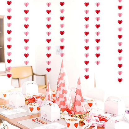 Red Pink Party-Decorations 3D-Heart Garland - 40ft Galentines Streamers Paper Banner, Proposal Anniversary Romantic Birthday Baby Shower Rustic Wedding Hanging Ornaments Decor Hugfond