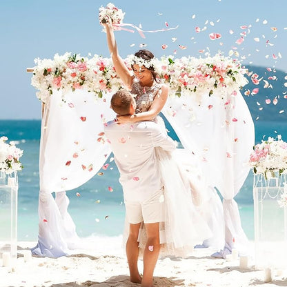VOK White Wedding Arch Draping Fabric Chiffon Fabric, 29in x 18Ft 2 Panels Sheer Chiffon Outdoor Curtain for Wedding Ceremony Birthday Party Decoration (White,2 Panel)
