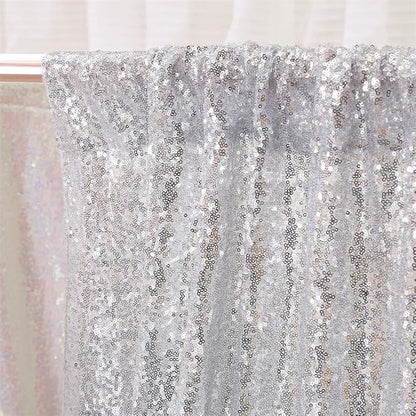 Eternal Beauty Sequin Backdrop Curtains, 2x8 Ft-2 Panels Silver Back Drop for Shimmer Photography Party Wedding Birthday Decor