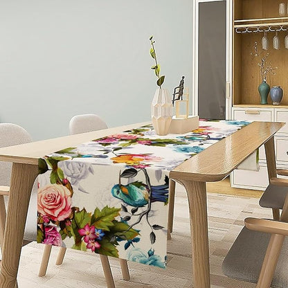 Hummingbird Table Runner,Vintage Floral Country Style Table Cloth Home Kitchen Restaurant Party Decoration 13x36 Inch