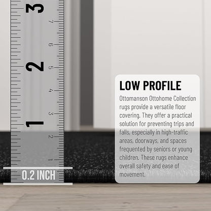 Ottomanson 3x20 Non Slip Extra Long Hallway Runner Rug with Rubber Backing - Solid Modern Kitchen Rug for Bedroom or Living Room, Black, 2'7" x 20'