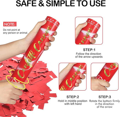6 Pack Red Confetti Cannon, Party Poppers,12 Inch Confetti Poppers Shooters for Birthdays, Christmas，Graduation Celebration,Weddings, New Year's Eve and Any Celebrations