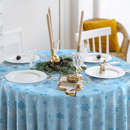3Pcs Christmas Snowflake Plastic Party Tablecloth Decorations,Disposable Light Blue Snowflake Xmas Round Table Cover Backdrop for Winter Onederland Christmas Holiday Party Supplies,84 inch(Light Blue)