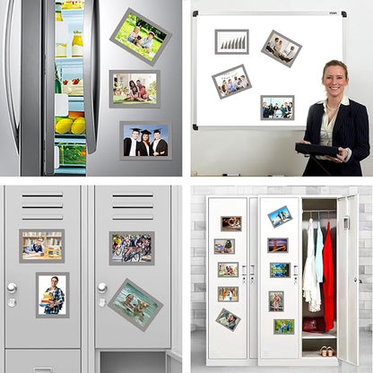 Magnetic Photo Frames with Sliver-Grey Border(4"X6",10 Pack),Magnet Picture Frame Pockets/Postcard Holder,Decorations for Fridge/Lockers/Home/Office/School/Classroom/Whiteboard/Party