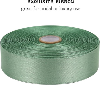Sage Green Solid Satin Ribbon 1 Inch 50 Yards Solid Polyester Fabric Ribbon for Gift Wrapping Wedding Christmas Baby Shower Birthday Party Decoration Handmade Immortal Flower Craft