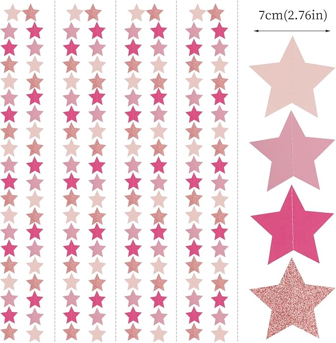 Hot-Pink Rose-Gold Party Decorations Garland - 62ft Twinkle Little Star Hanging Streamers Banner,Birthday Wedding Bridal Baby Shower Bachelorette Engagement Decor Hugtmr