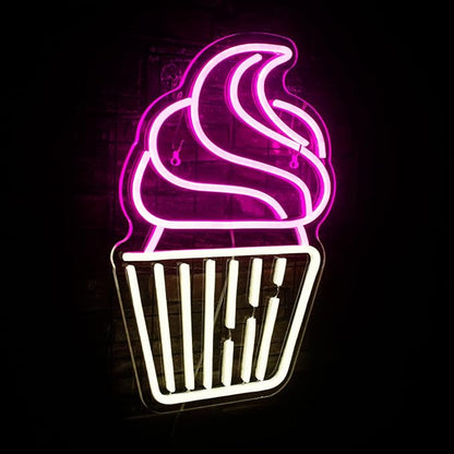 Cupcake Neon Sign Led Pink Warm White Neon Lights for Wall Decor Usb Light Up Signs for Bakery Dessert Shop Resturant Bar Cafe Candyland Party Decorations