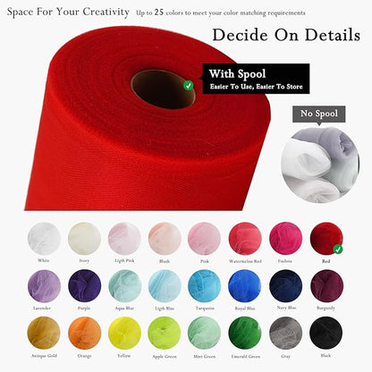 Red Tulle Fabric Rolls 54 Inch by 40 Yards Tulle Bolt Spool for Wedding Decorations DIY Christmas Tutu Baby Shower Table Skirt Ceiling Decor Birthday Party Craft Supplies