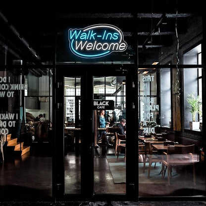 Walk-Ins Welcome Neon Sign, Neon Sign For Wall Decor, Ice blue + white Led Signs Usb Powered, Living Game Room Decor, For Bedroom Restaurant Bar Hotel Shop Party Birthday(16.5x9.4in)
