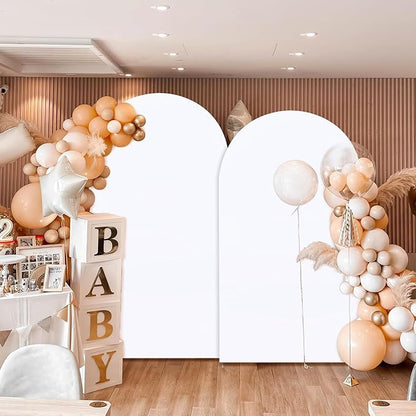 SoarDream 7.2FT Wedding Arch Cover White Spandex Fitted Wedding Arch Stand Covers Fitted for Round Top Chiara Arch Cover Fabric Stretchy Backdrop for Bridal Baby Shower Birthday Party Balloon Decor