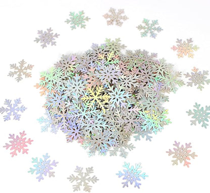 200PC Iridescent Snowflakes Confetti for Winter Wonderland Party Decorations Snowflake Table Scatter for Christmas Baby Shower Wedding Birthday Party Decor