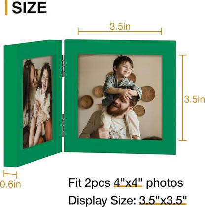 decorUhome Double 4x4 Picture Frame Vertical, Engineered Wood Bifold Photo Frame with Plexiglass for Tabletop Display, 4x4, Green