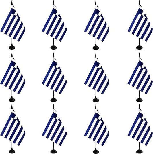 Greece Desk Flag, 12 Pack Greek Table Office Flag with Black Solid Pole and Stand Base, International Country Flag, Festival Celebration, Classroom Meeting Desktop Decor (Greece)