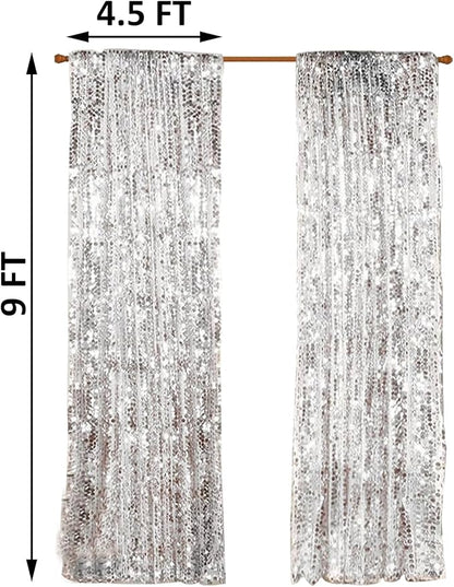9FTx9FT Silver Big Sequin Backdrop Curtains Panels Drapes Home Party Supplies Sequin Background for Parties Shimmer Wall Backdrop Cloth and Thanksgiving Christmas