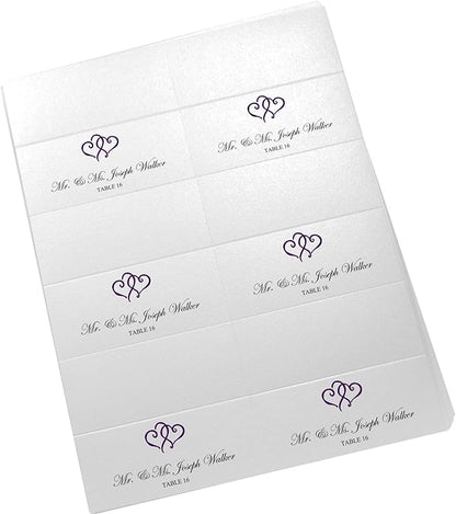 Linked Hearts Printable Place Cards, Eggplant (Choose Color), Set of 60 (10 Sheets), Laser & Inkjet Printers - Wedding, Party, Dinner, and Special Events - Made in the USA