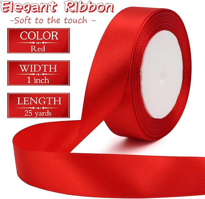 Red Solid Satin Ribbon 1 Inch 25 Yards Solid Polyester Fabric Ribbon for Gift Wrapping Wedding Christmas Baby Shower Birthday Party Decoration Handmade Immortal Flower Craft