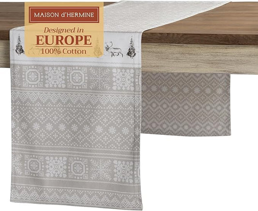 Maison d' Hermine Table Runner 100% Cotton Double Layer Table Runners 108 inches Long for Thanksgiving Christmas Decorations Home Kitchen Dining Party Wedding (Cozy Christmas, 14.5" x 108")