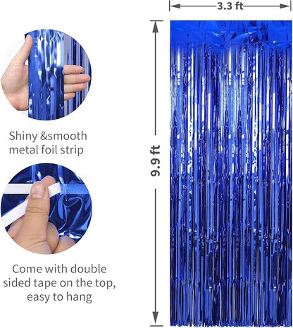 Crosize 8 Pack 3.3 x 9.9 ft Dark Blue Foil Fringe Curtains Party Decorations, Dark Blue Tinsel Curtain Backdrop for Parties, Door Streamers, Glitter Streamer Backdrop for Birthday Decoration