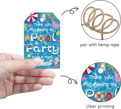 50pcs Pool Party Thank You Tags, Summer Beach Themed Gift Tags for Baby Shower and Birthday Party Favors Decoration (Pool)