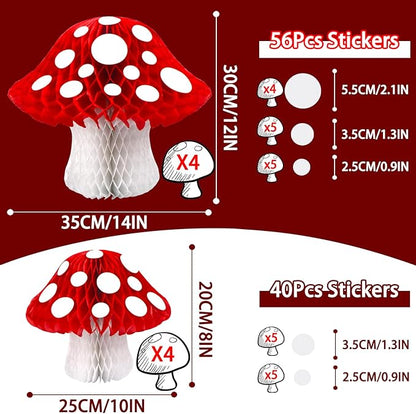 8PCS Mushroom Honeycomb Decor Mushroom Shaped Tissue Paper Pom Decorations for Jungle Wonderland Themed Birthday Party 3D Mushroom Honeycomb Centerpiece for Fairy Baby Shower Garden Decoration