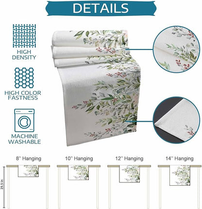 Botanical Eucalyptus Cotton Linen Table Runner for Dining Kitchen, Wedding Outdoor Party Tablerunners Decoration, Sage Green Leaves Elegant Floral Dresser Scarf Coffee Tablecloth Runners 13x72 Inches