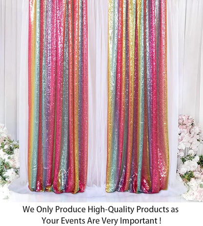 ShinyBeauty 4Pcs 2FTx8FT Rainbow Sequin Backdrop Curtains - Sparkly Photo Background for Parties, Weddings, Baby Showers, and Events - Durable and No-Drop Sequins Photograpahy Backdrops