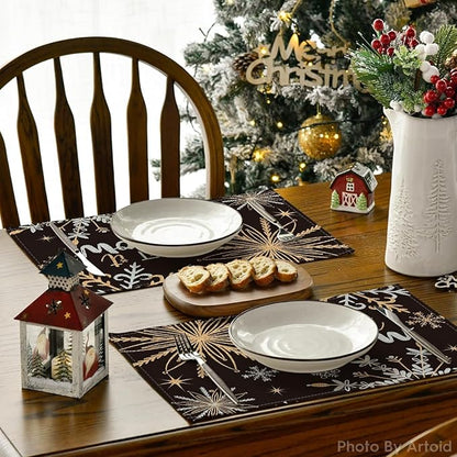 Artoid Mode Black Snowflake Let It Snow Winter Placemats Set of 4, 12x18 Inch Seasonal Christmas Table Mats for Party Kitchen Dining Decoration