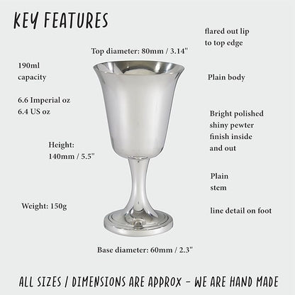 Wentworth Pewter - Large Pewter Bell Goblet, Wine Goblet, Wine Glass, Bright Polished Pewter