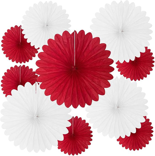 20 Pcs Red White Hanging Paper Fan, Round Paper Fans Decorations Set for Weddings, Birthdays, Engagement, Bridal Shower, Bachelorette Party Supplies Decor