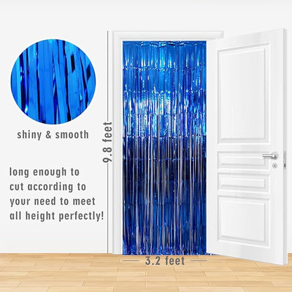 GOER 3.2 ft x 9.8 ft Metallic Tinsel Foil Fringe Curtains Party Photo Backdrop Party Streamers for Birthday,Graduation,New Year Eve Decorations Wedding Decor (4 Packs,Navy)
