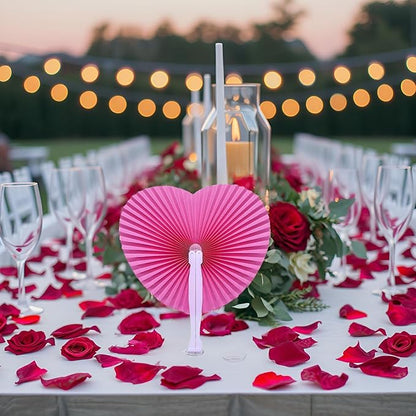 12 Packs Decorative Paper Folding Hand Fans Handheld,Silver Heart Foldable Wedding Fans Chinese and Japanese Fans Bulk for Bridal Guest Church Party Favors Dancing Birthday DIY